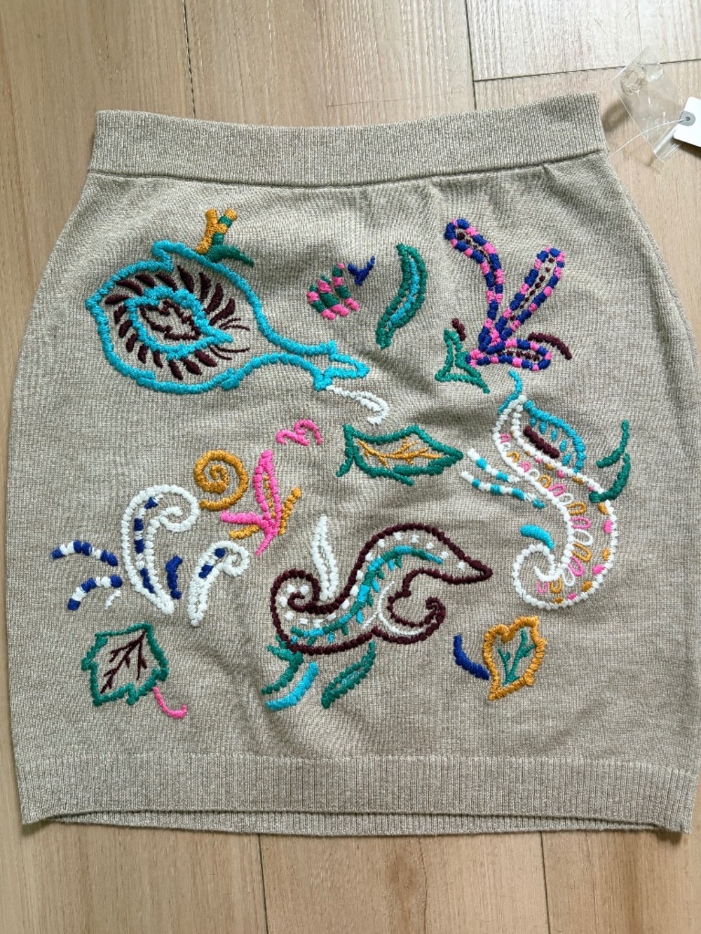 Anthropologie NWT Embroidered Sweater Knit Mini Skirt | Women's Small